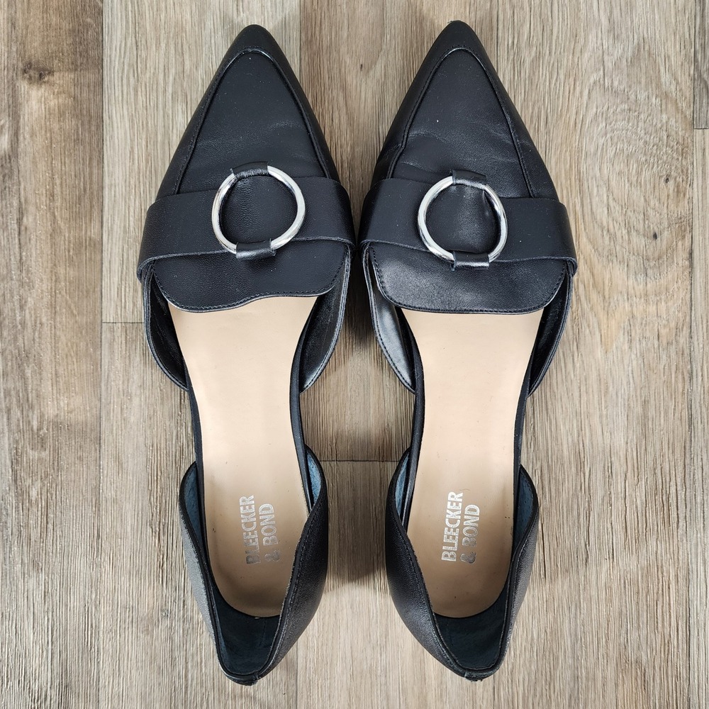 Bleecker & Bond Women's Size 10‎ Black Leather Pointed Toe D'Orsay Flats